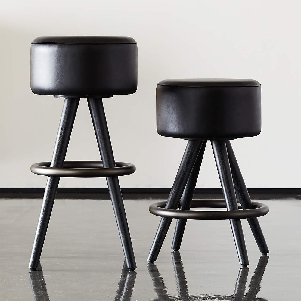 Joi Leather Bar Stools Cb2, Black Leather Counter Stool