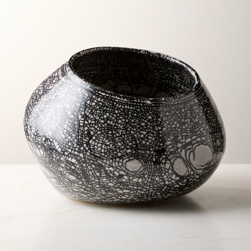 Gaeta Black and White Ceramic Decorative Bowl with Reactive Glaze - image 2 of 5