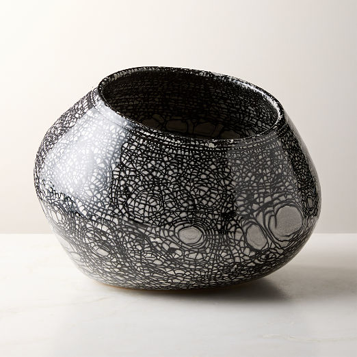 Gaeta Black and White Ceramic Decorative Bowl with Reactive Glaze