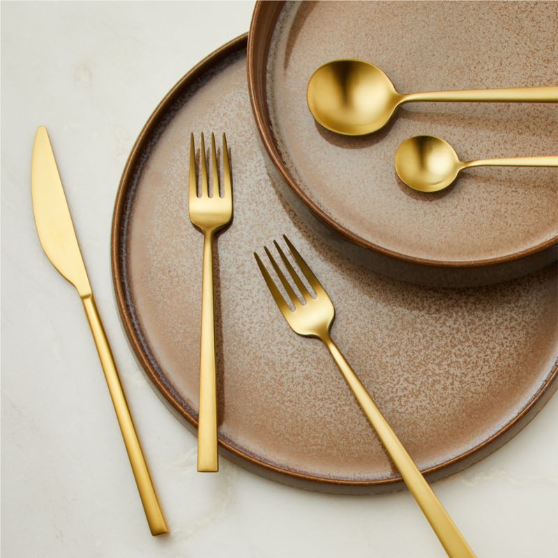 Galileo 5 Piece Brushed Gold Flatware Set Reviews CB2