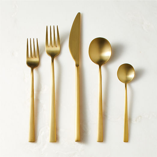 Galileo 5-Piece Brushed Gold Flatware Set