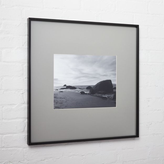 gallery black 11x14 picture frame with grey mat + Reviews CB2