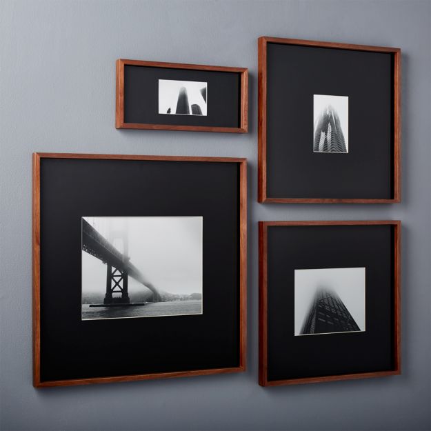 gallery walnut picture frames with black mats | CB2