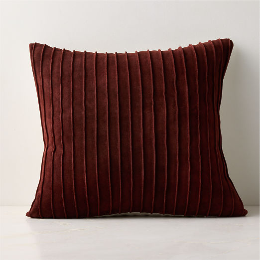 Gathered Dark Red Suede Throw Pillow 20"x20"
