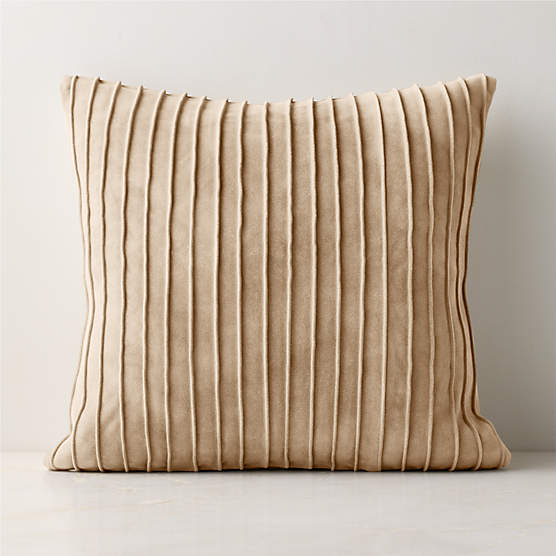 Gathered Light Taupe Suede Throw Pillow with Down-Alternative Insert 20"x20"