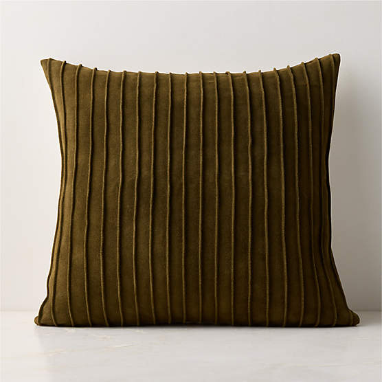 Gathered Olive Green Suede Throw Pillow Cover 20"x20"