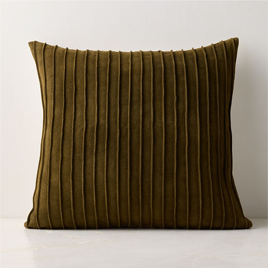 Gathered Olive Green Suede Throw Pillow 20"x20"
