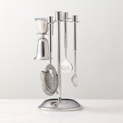 Genevieve 4-Piece Stainless Steel Bar Tools Set With Stand