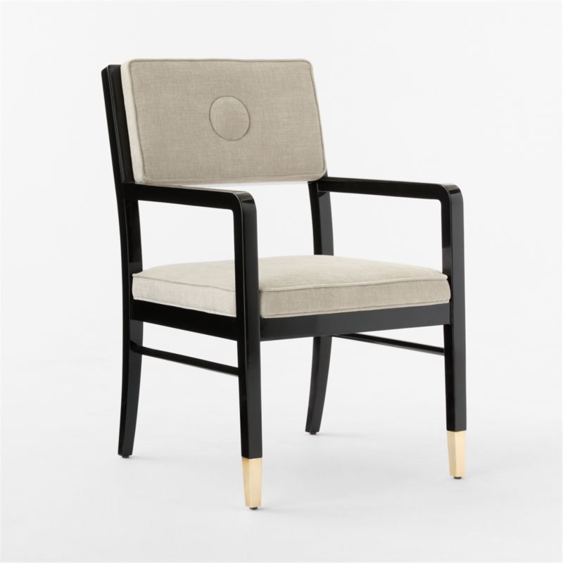 Genevieve Lacquered Wood and Sand Performance Velvet Upholstered Dining Armchair by goop - image 7 of 10