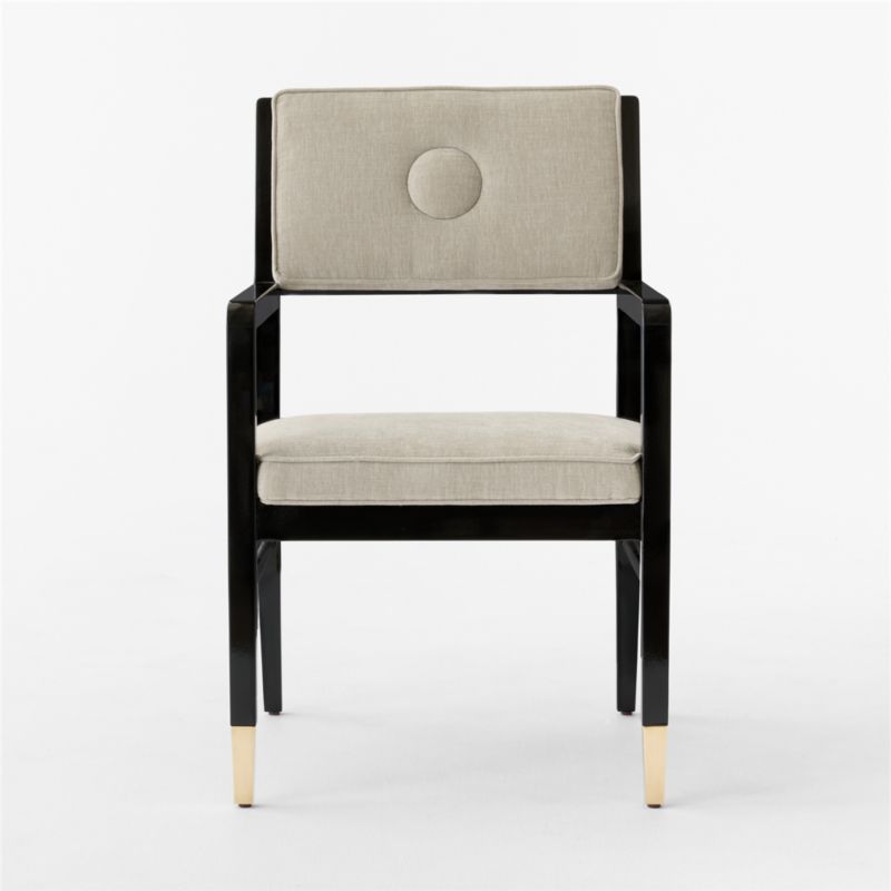 Genevieve Lacquered Wood and Sand Performance Velvet Upholstered Dining Armchair by goop - image 6 of 10