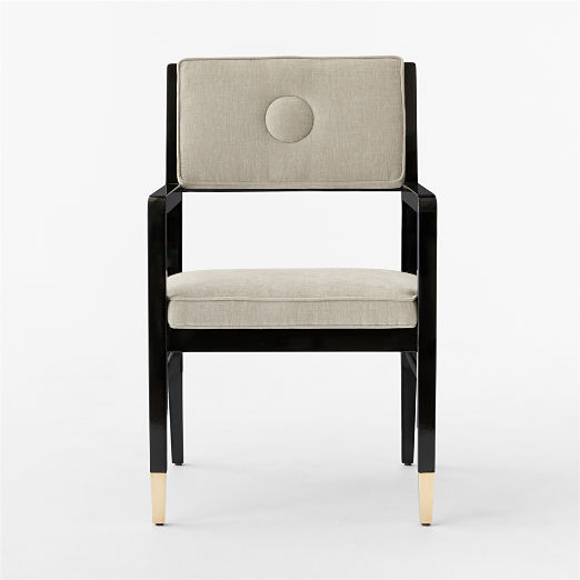 Genevieve Lacquered Wood and Sand Performance Velvet Upholstered Dining Armchair by goop