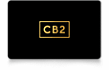 Black gift card with golden CB2 logo centered on it. 