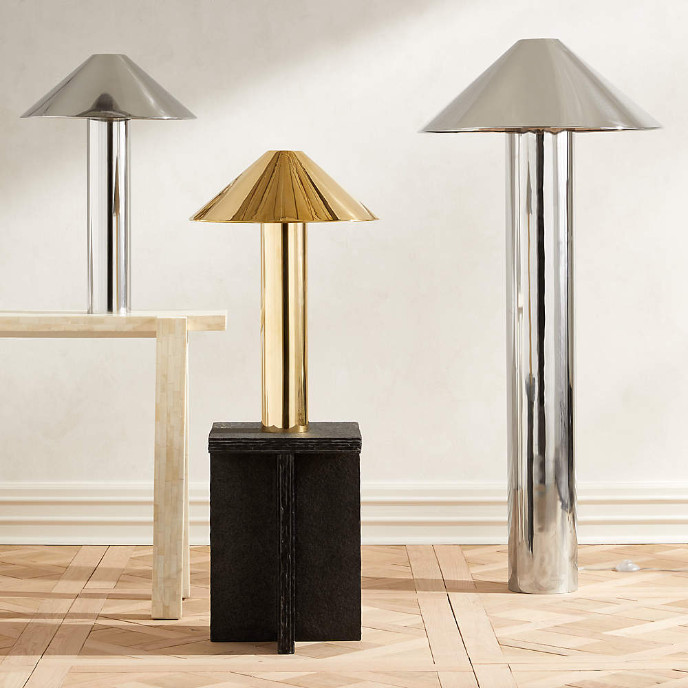 Prix Leather and Polished Brass Modern Table Lamp