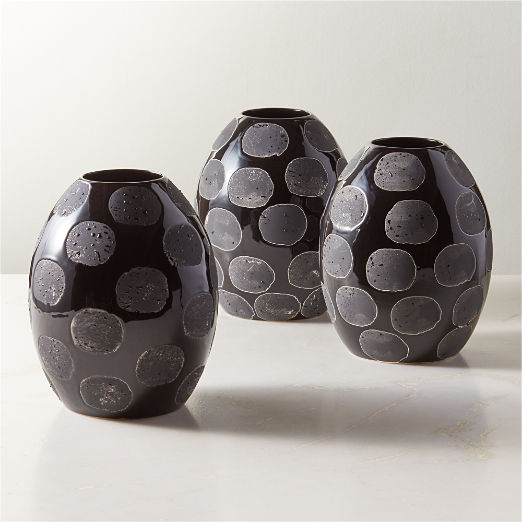 Gila Black Ceramic Spotted Vase with Reactive Glaze