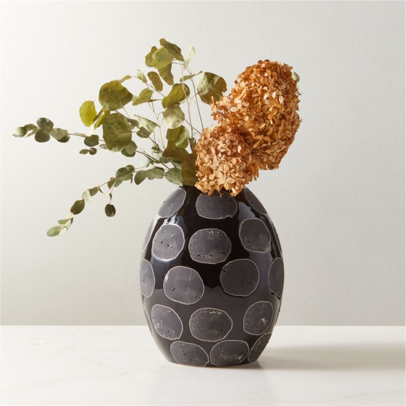 View Gila Black Ceramic Spotted Vase with Reactive Glaze details