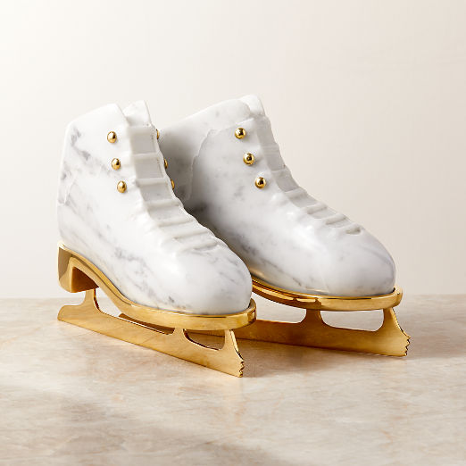 Glace Marble and Unlacquered Brass Ice Skates Decoration