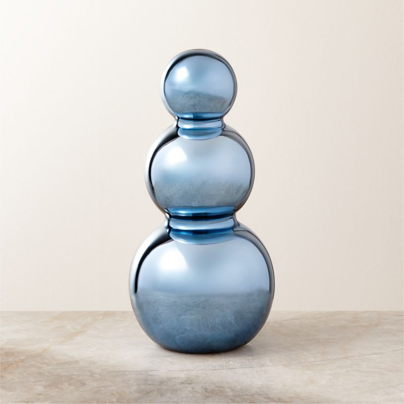 Blue Handblown Glass Holiday Snowman 4" - image 0 of 4