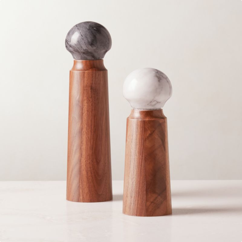 View Grate Walnut And Marble Salt And Pepper Grinders Set of 2 details