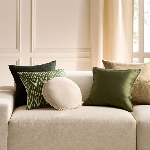 Raj Green Silk Throw Pillow with Feather-Down Insert 20"x20"