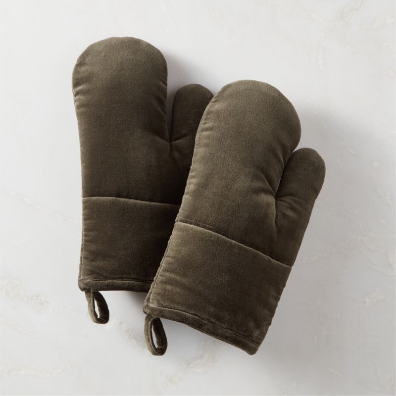 Charcoal Grey Velvet Oven Mitts Set of 2 + Reviews