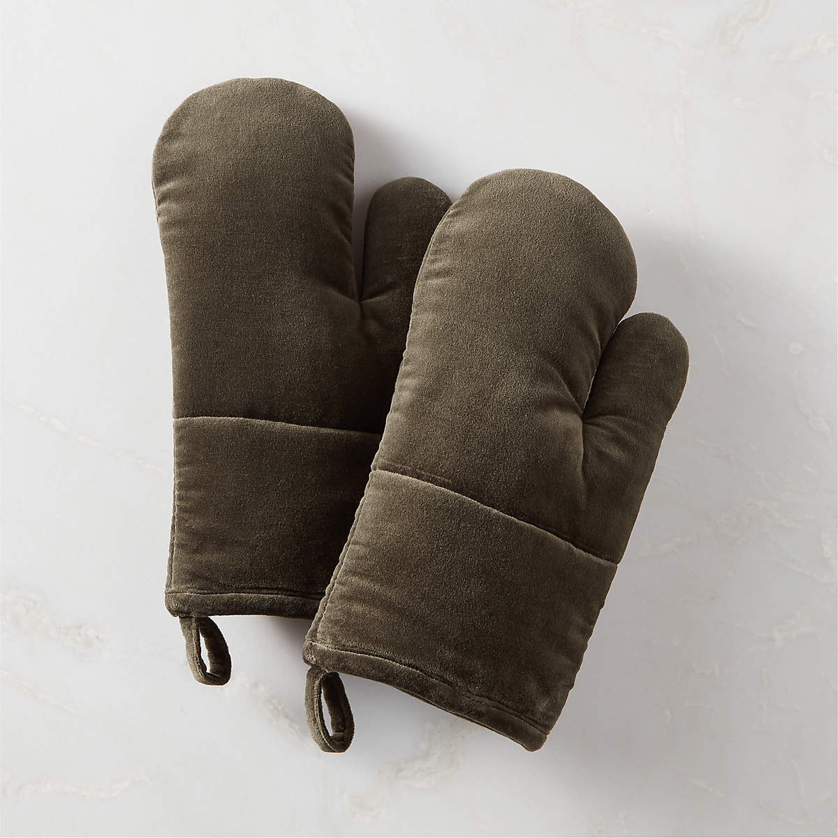 Green Velvet Oven Mitt Set of 2