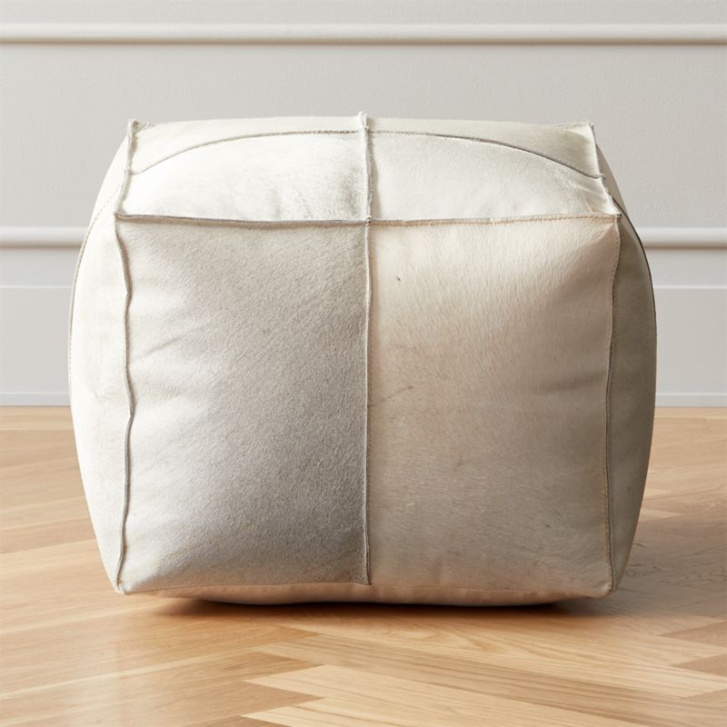 View Grey Leather Cowhide Pouf details