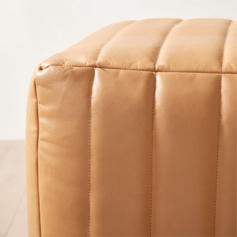 Groove Channeled Saddle Leather Pouf - image 4 of 5