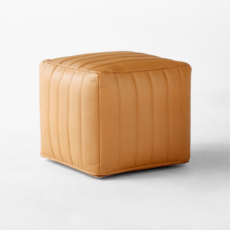 Groove Channeled Saddle Leather Pouf - image 3 of 5