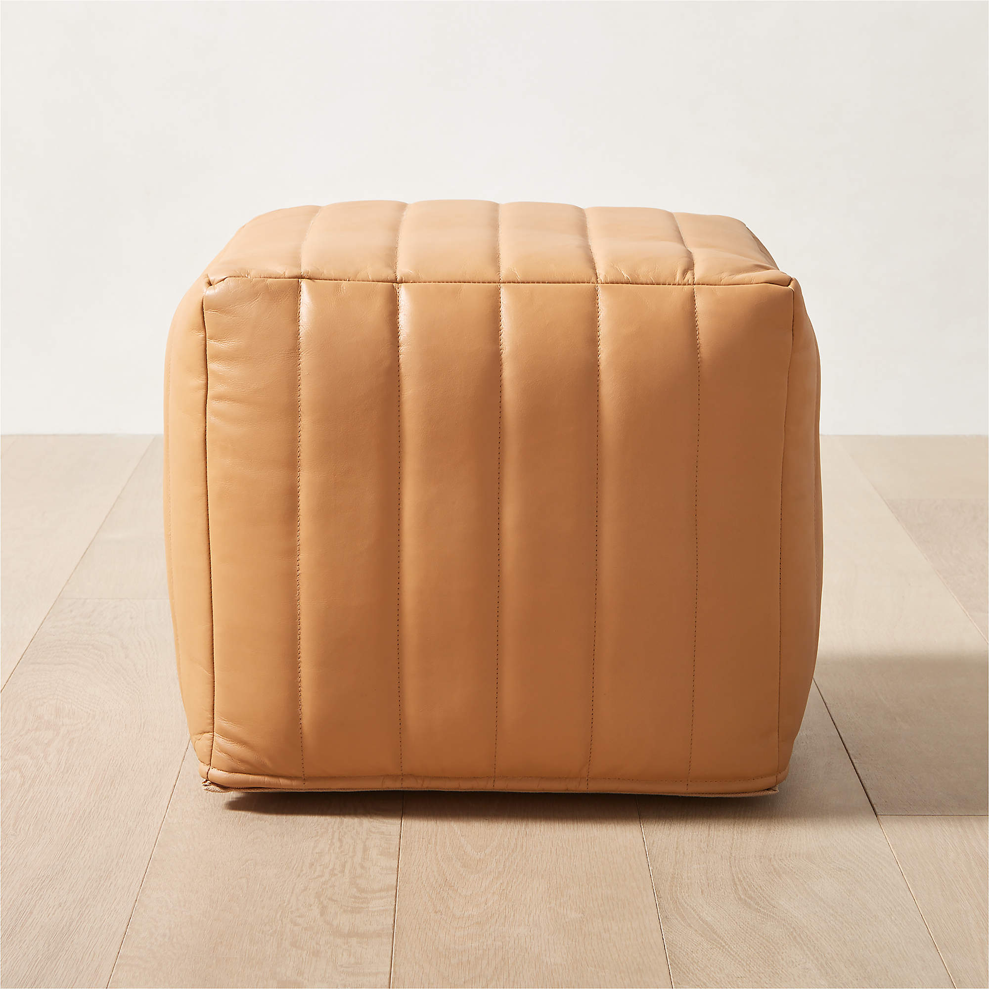 Groove Modern Channeled Brown Leather Pouf CB2