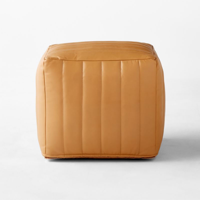 Groove Channeled Saddle Leather Pouf - image 2 of 5