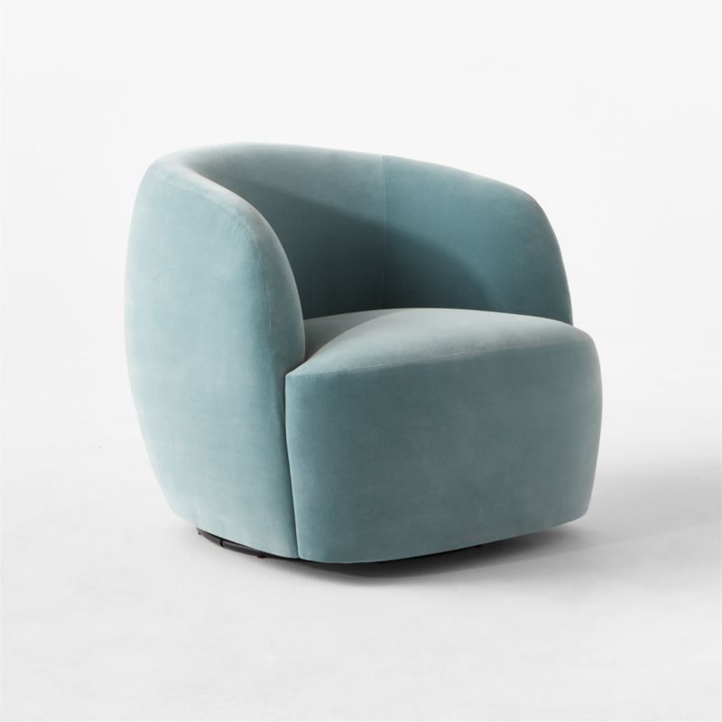 Gwyneth Light Blue Velvet Swivel Chairs Set of 2 + Reviews | CB2