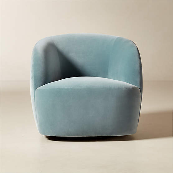 Gwyneth Light Blue Velvet Swivel Chairs Set of 2