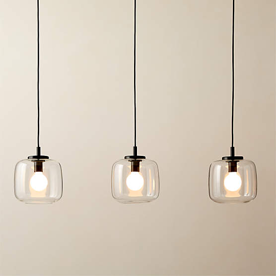 Halen 3-Light Blackened Brass Pendant Light with Clear Glass Shade