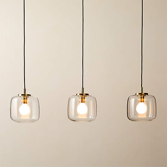 Halen 3-Light Unlacquered Brass Pendant Light with Clear Glass Shade