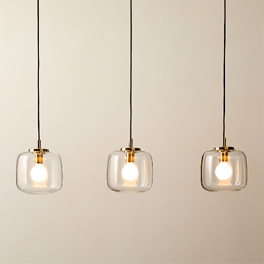 Halen 3-Light Unlacquered Brass Pendant Light with Clear Glass Shade