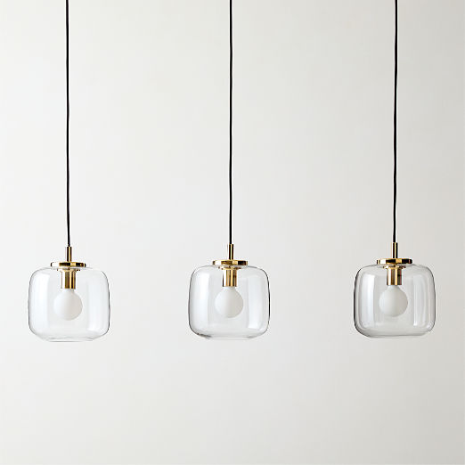 Halen 3-Light Unlacquered Brass Pendant Light with Clear Glass Shade