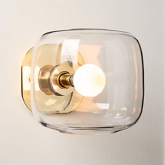 Halen Unlacquered Brass Wall Sconce with Clear Glass Shade