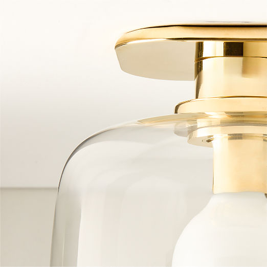 Halen Unlacquered Brass Flush Mount Light with Clear Glass Shade