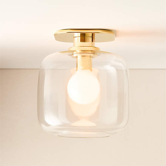 Halen Unlacquered Brass Flush Mount Light with Clear Glass Shade