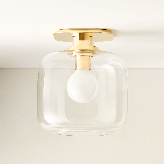 Halen Unlacquered Brass Flush Mount Light with Clear Glass Shade