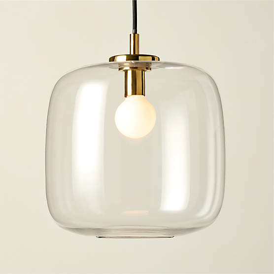 Halen Unlacquered Brass Pendant Light with Clear Glass Shade