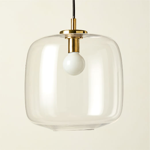 Halen Unlacquered Brass Pendant Light with Clear Glass Shade