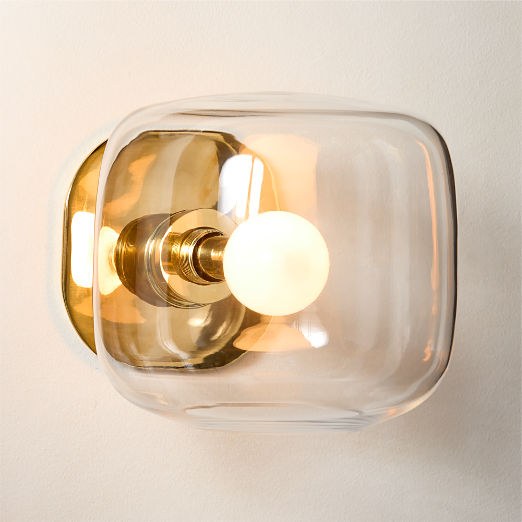 Halen Unlacquered Brass Wall Sconce with Clear Glass Shade