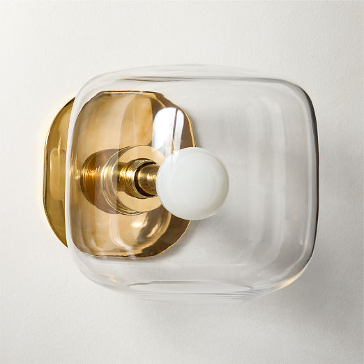 Halen Unlacquered Brass Wall Sconce with Clear Glass Shade