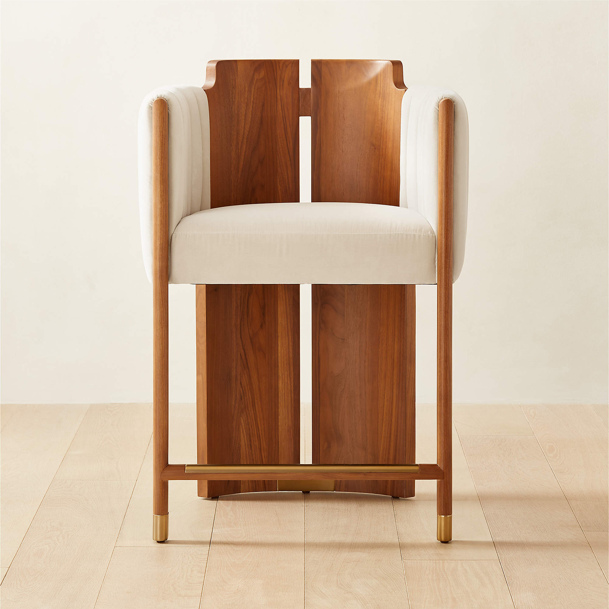 Half Moon Ivory Velvet Counter Stool + Reviews | CB2