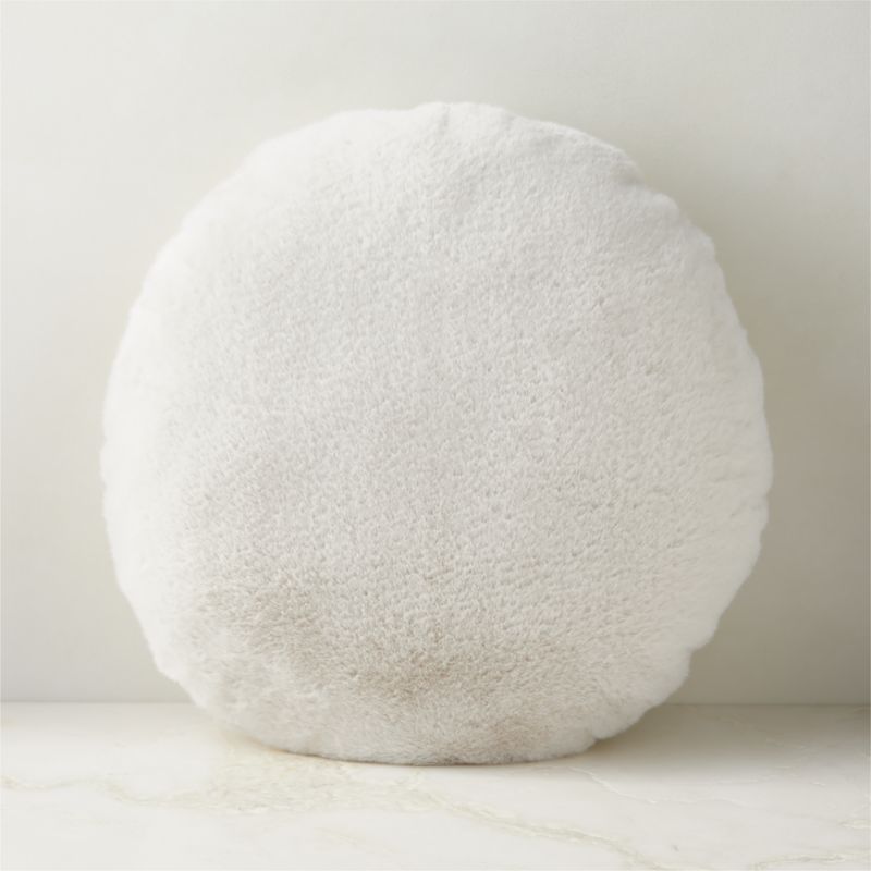 Harlee Round Ivory White Faux Fur Throw Pillow 20" - image 0 of 4