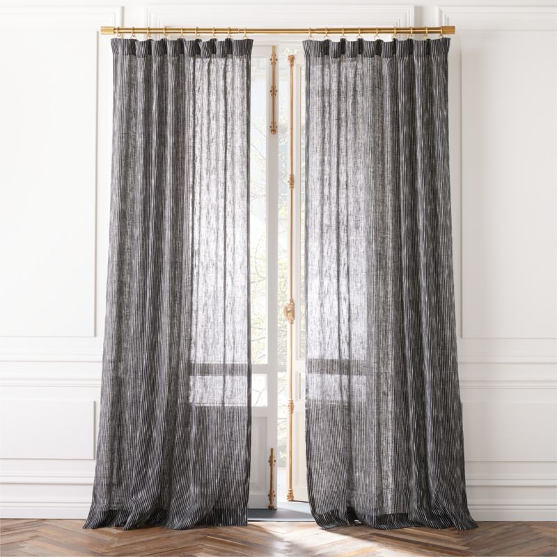 Harlow Black Striped Linen-Blend Sheer Window Curtain Panel 48