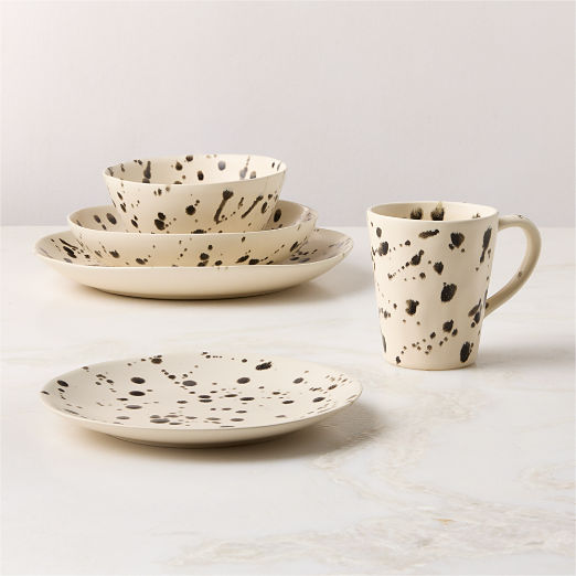 Harper 4-Piece Black and White Splatter Dinnerware Set with Soup Bowl