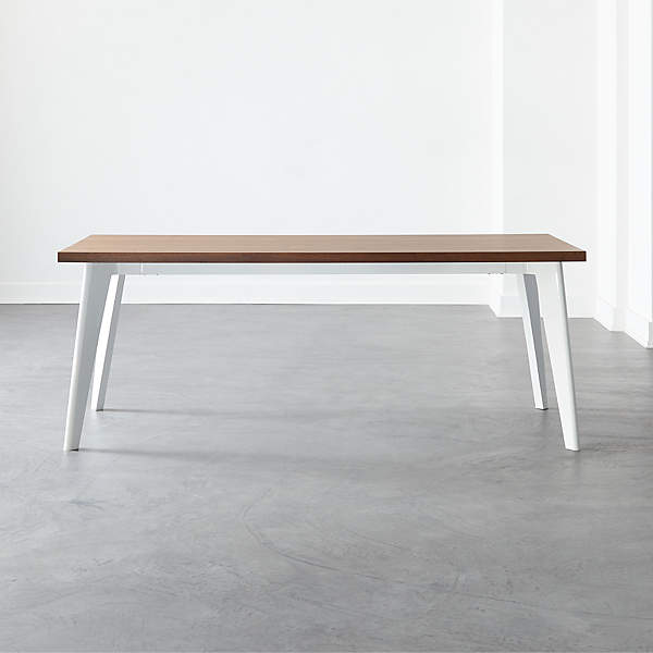 Harper White Dining Table With Walnut Top Cb2 Canada