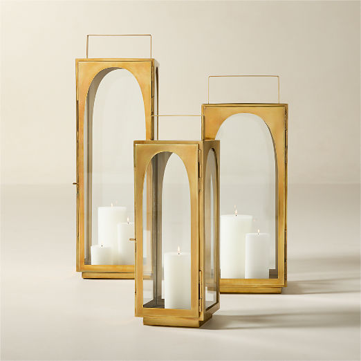 Hastings Aged Brass Outdoor Lanterns Set of 3